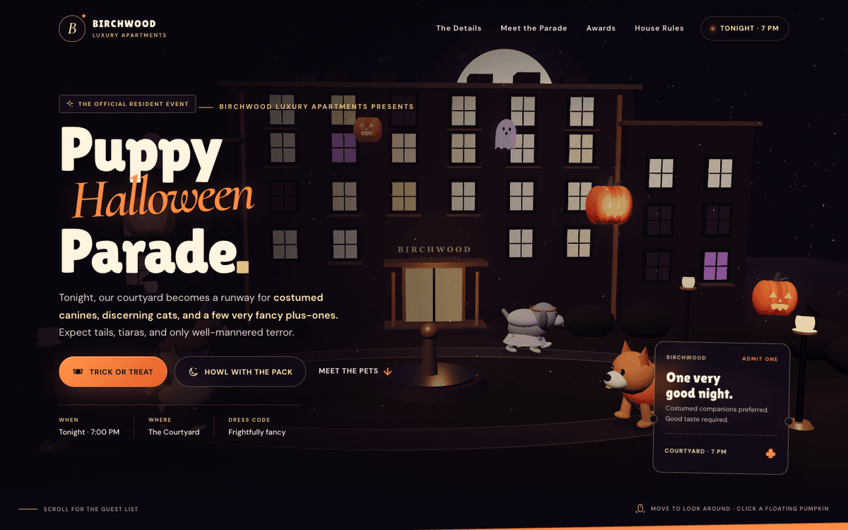 Kimi K3.1 Pro's parade page, first load, as built in one try