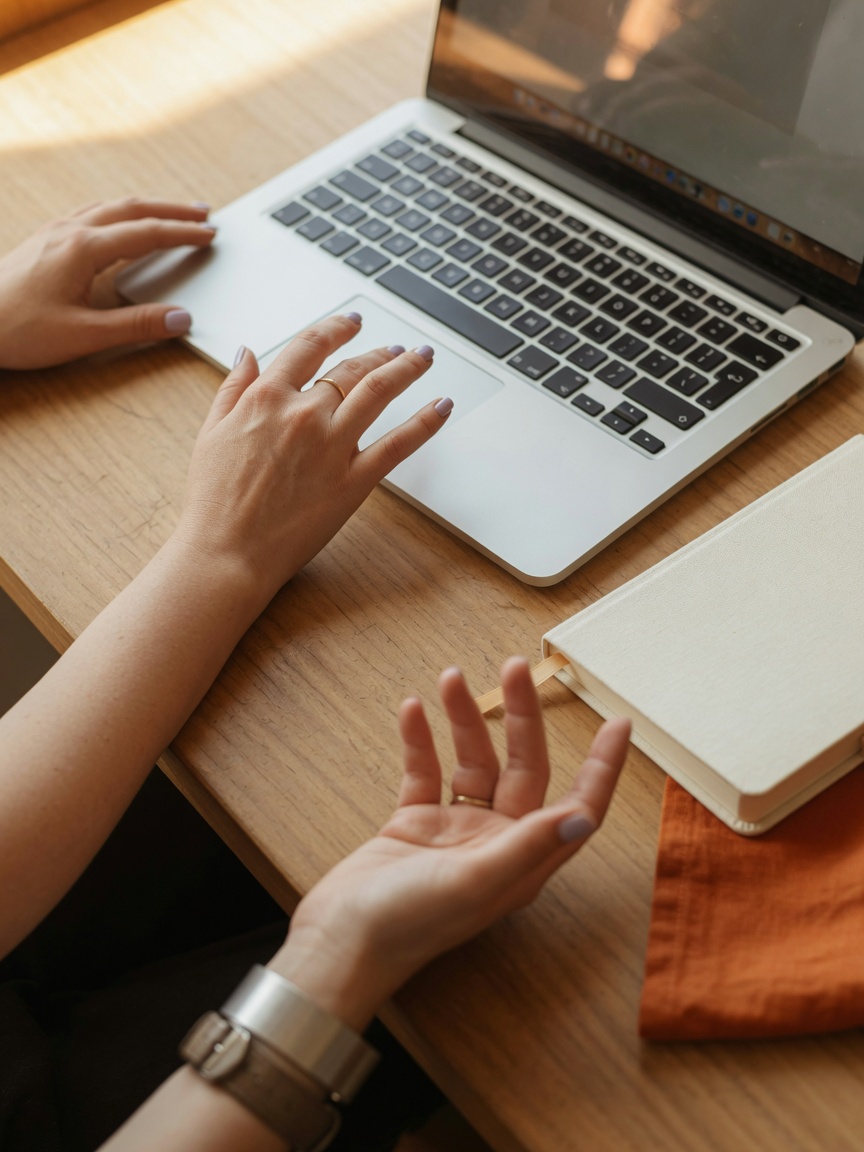 A client's hands using a laptop just handed across the table.